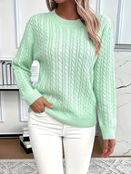 Odile | Women's Long Sleeve Cable Knit Jumper, Textured Autumn Sweater | The Dress Cellar | Light Green