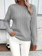 Odile | Women's Long Sleeve Cable Knit Jumper, Textured Autumn Sweater | The Dress Cellar | Grey