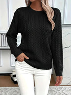 Odile | Women's Long Sleeve Cable Knit Jumper, Textured Autumn Sweater | The Dress Cellar | Black