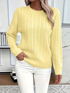 Odile | Women's Long Sleeve Cable Knit Jumper, Textured Autumn Sweater | The Dress Cellar | Yellow
