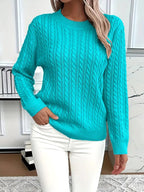 Odile | Women's Long Sleeve Cable Knit Jumper, Textured Autumn Sweater | The Dress Cellar | Peacock Blue