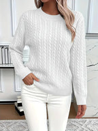 Odile | Women's Long Sleeve Cable Knit Jumper, Textured Autumn Sweater | The Dress Cellar | White