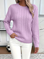 Odile | Women's Long Sleeve Cable Knit Jumper, Textured Autumn Sweater | The Dress Cellar | Purple