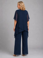 Olive | Women's Chiffon Two-Piece Set, Wide-Leg Trousers Lounge Set | The Dress Cellar | Pink