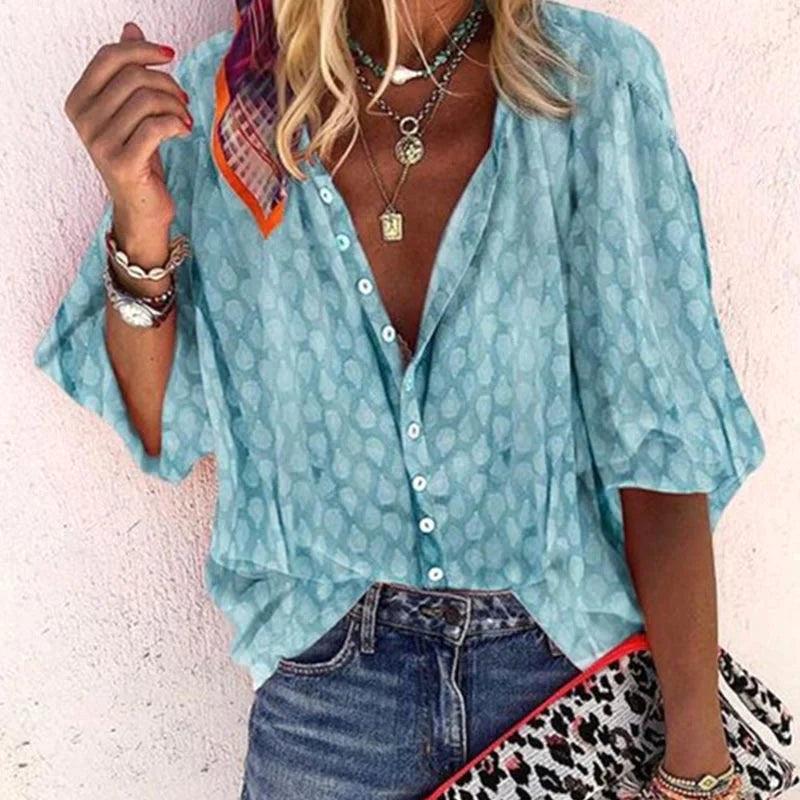 Olivia | Women's Designer Button-Front Blouse - Blauw