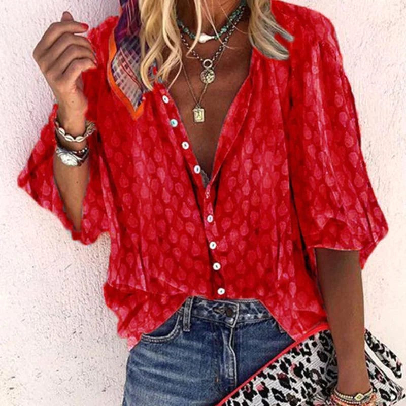 Olivia | Women's Designer Button-Front Blouse - Rood