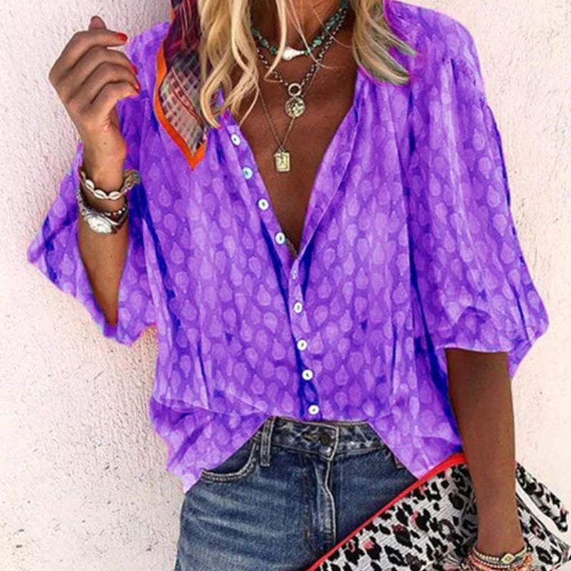 Olivia | Women's Designer Button-Front Blouse - Paars