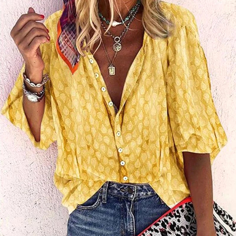 Olivia | Women's Designer Button-Front Blouse - Geel