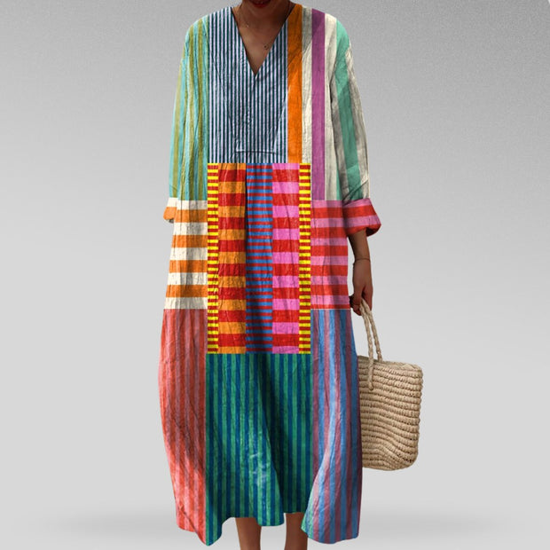 Olivia | Women's Linen Colorblock Stripe Oversized Maxi Dress - image 1