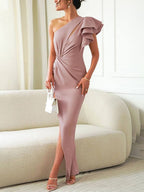 Oliwia | Women's One-Shoulder Evening Dress with Ruffles, Occasion Midi Dress | The Dress Cellar