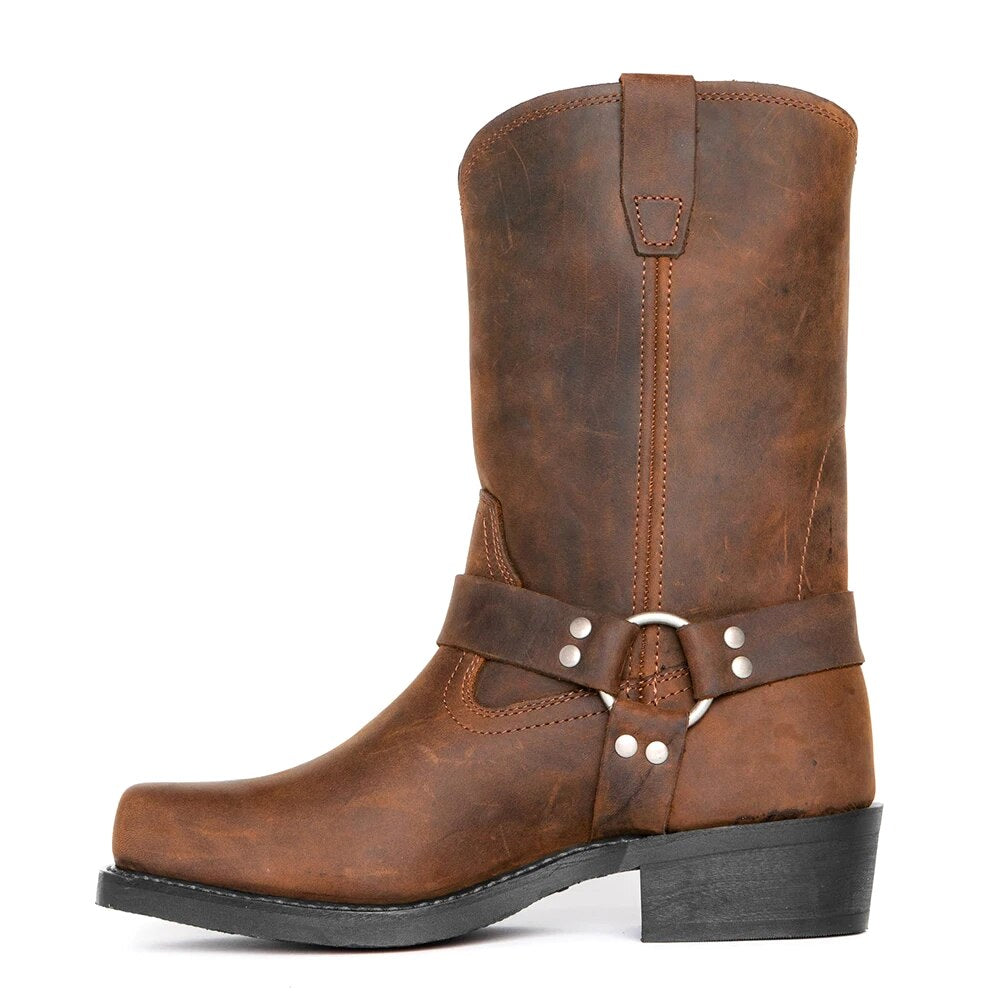 Oswin | Men's Mid-Calf Cowboy Boots, Harness Style Western Boots | The Dress Cellar | Brown
