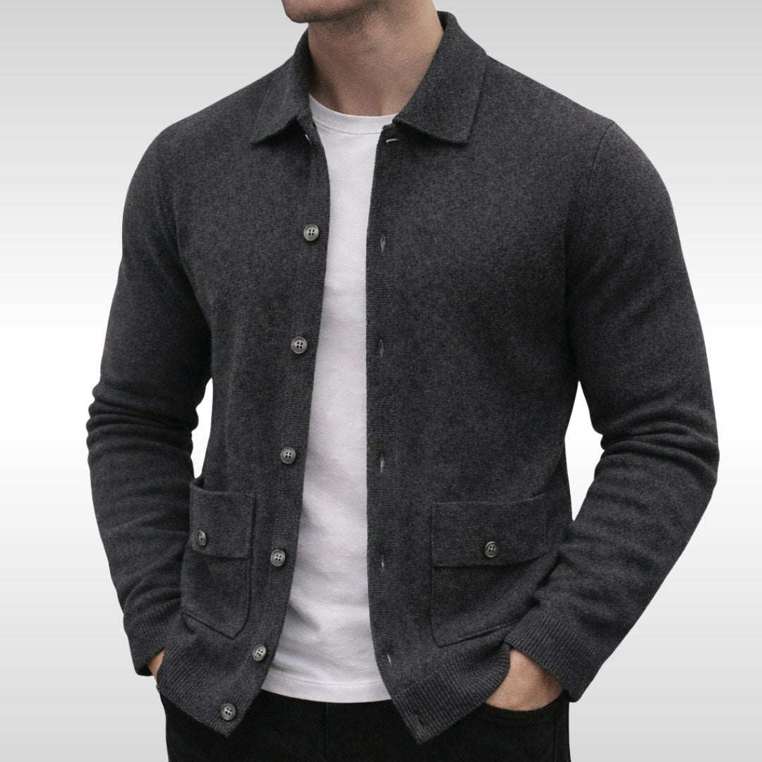 Owen | Men's Knit Cardigan, Finely Textured Layer Cardigan | The Dress Cellar | Grey