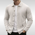 Owen | Men's Knit Cardigan, Finely Textured Layer Cardigan | The Dress Cellar | Stone White