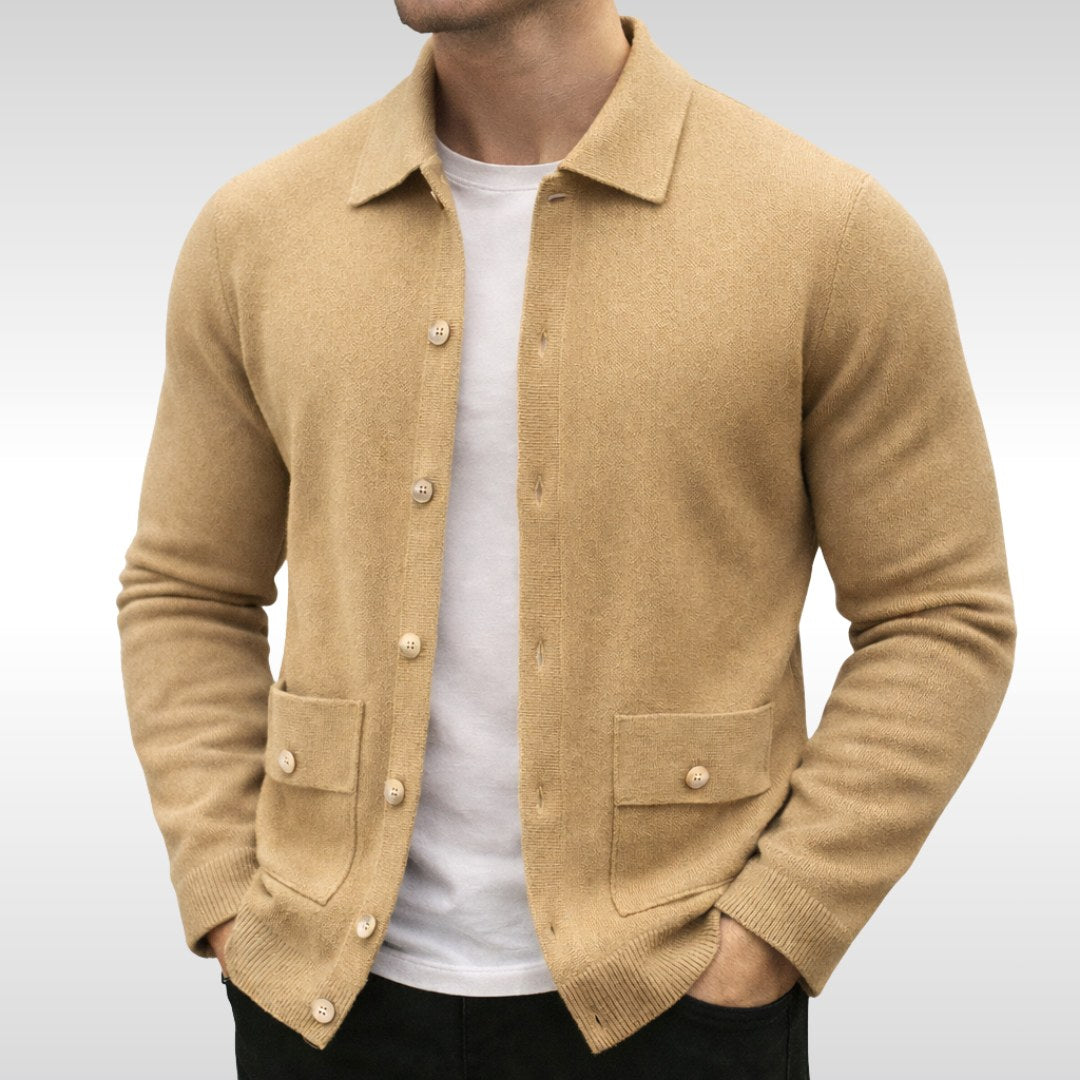 Owen | Men's Knit Cardigan, Finely Textured Layer Cardigan | The Dress Cellar | Golden Sand