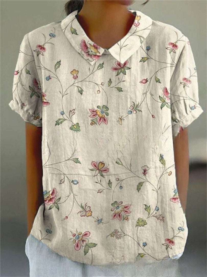 Paige | Women's Floral Print Short Sleeve Shirt - Old yellow