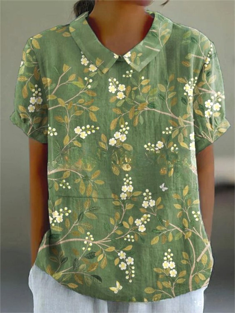 Paige | Women's Floral Print Short Sleeve Shirt - Green