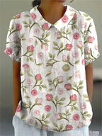Paige | Women's Floral Print Short Sleeve Shirt - Light pink with floral print