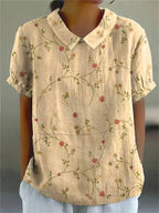 Paige | Women's Floral Print Short Sleeve Shirt - Apricot