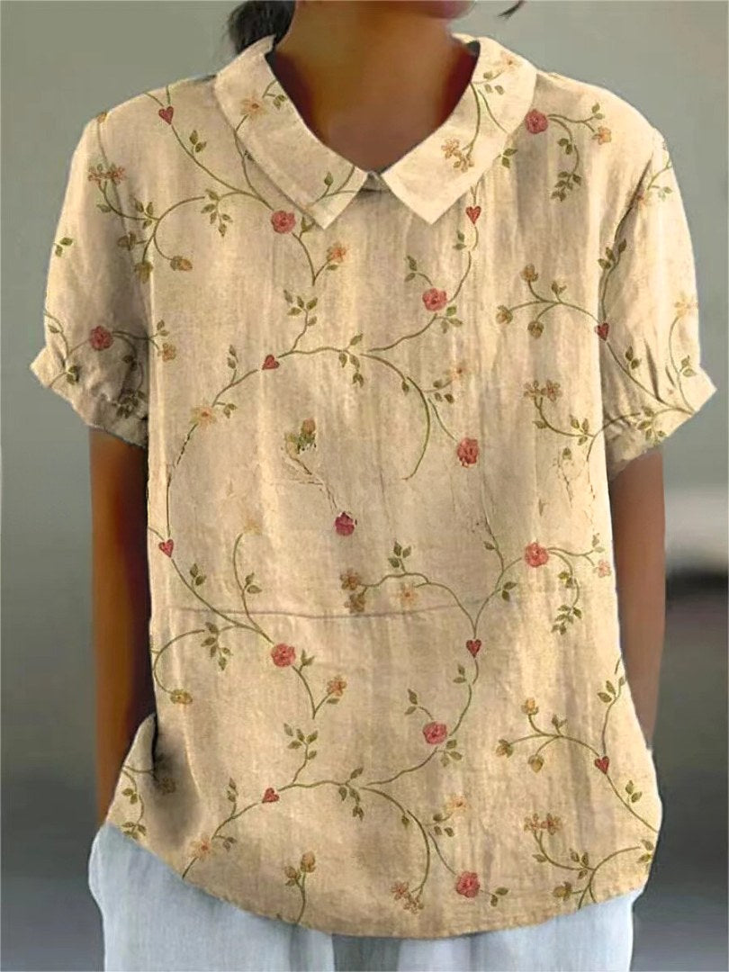 Paige | Women's Floral Print Short Sleeve Shirt - Apricot