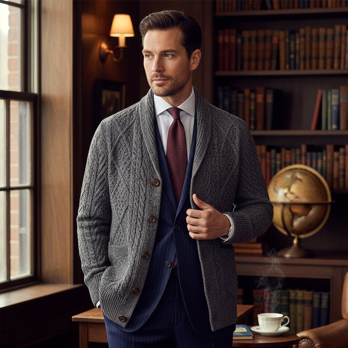 Parker | Men's Cashmere Cardigan, Relaxed Fit Knit Jumper | The Dress Cellar