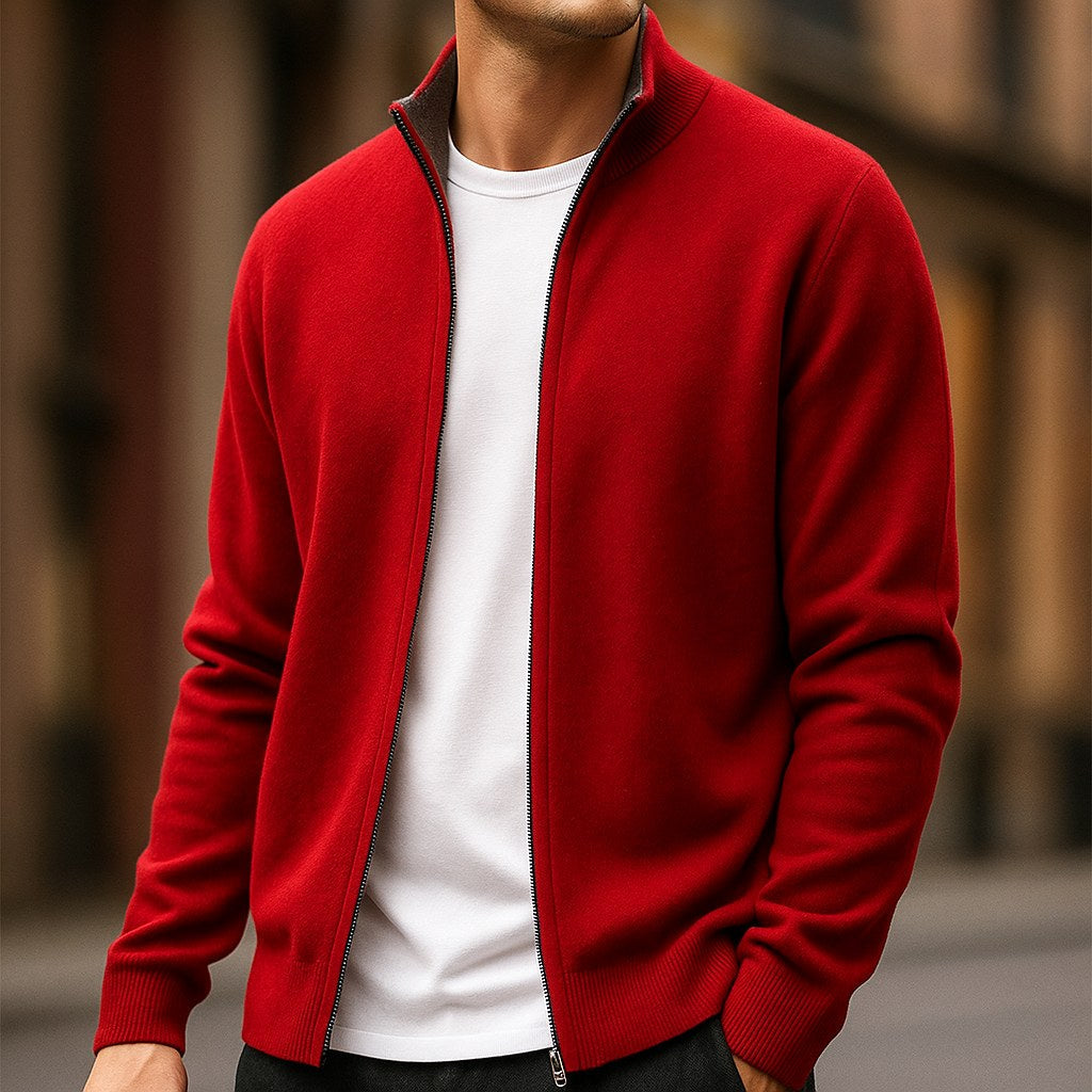 Parker | Men's Full-Zip Knit Cardigan, Comfortable Everyday Cardigan | The Dress Cellar | Red