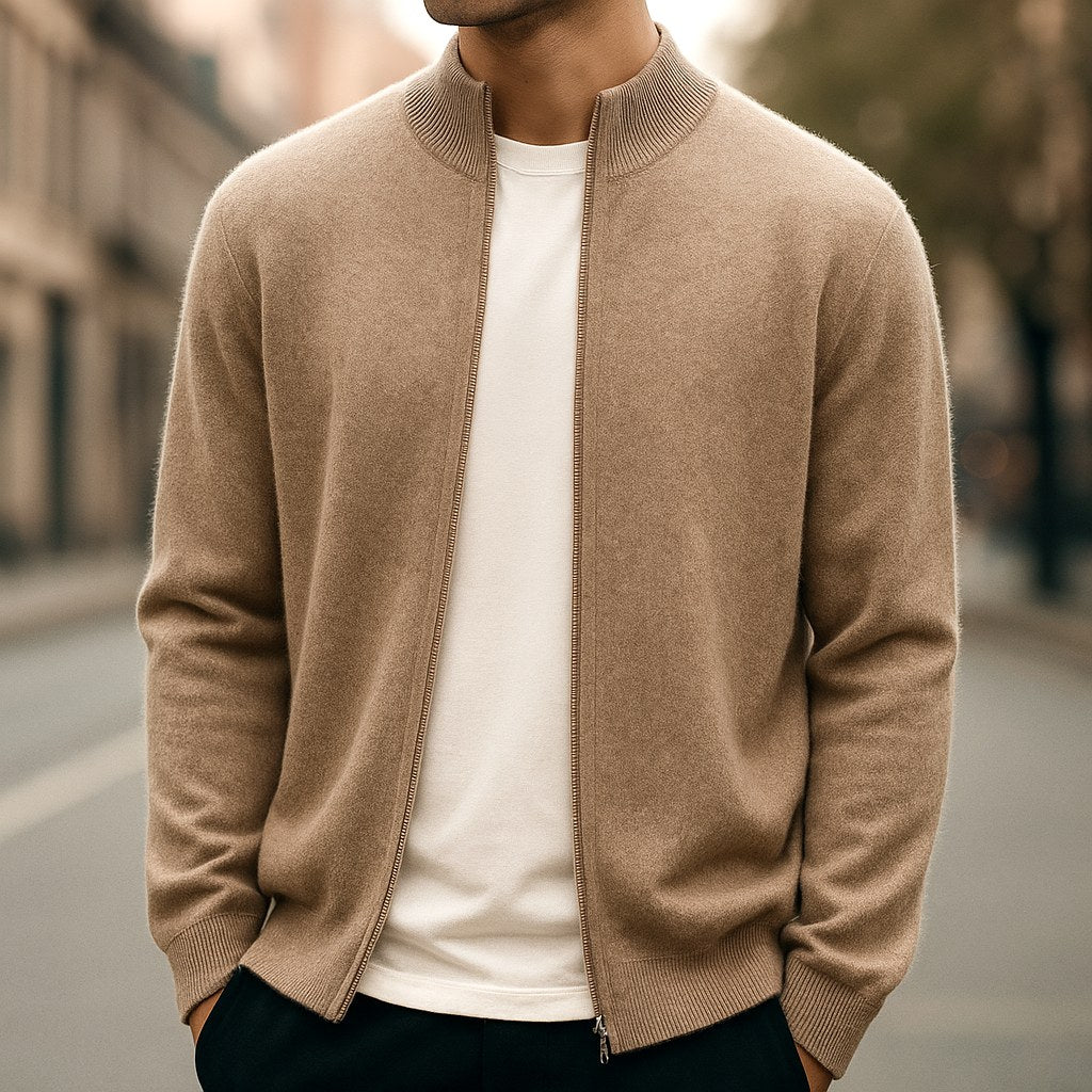 Parker | Men's Full-Zip Knit Cardigan, Comfortable Everyday Cardigan | The Dress Cellar | Light Blue