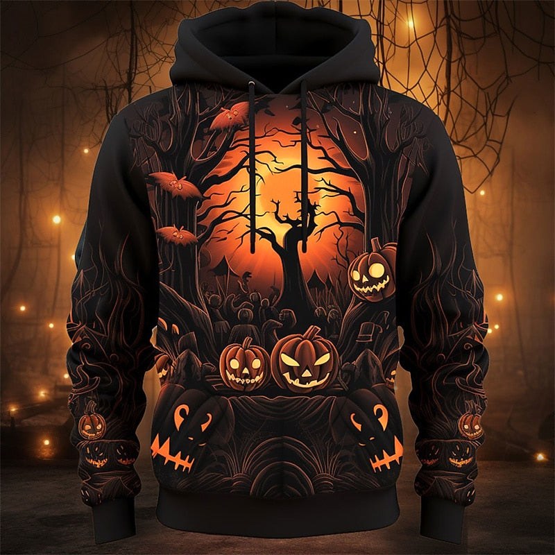Parker | Women's Halloween Pumpkin Graphic Hoodie, Festive Autumn Hoodie | The Dress Cellar | Brown