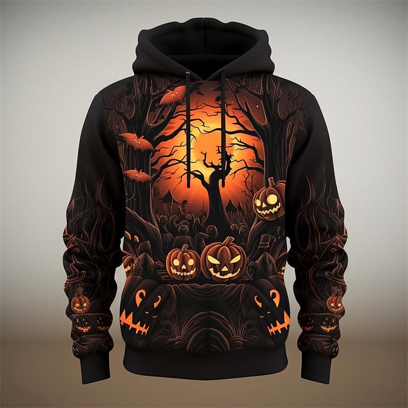 Parker | Women's Halloween Pumpkin Graphic Hoodie, Festive Autumn Hoodie | The Dress Cellar | Dark Gray