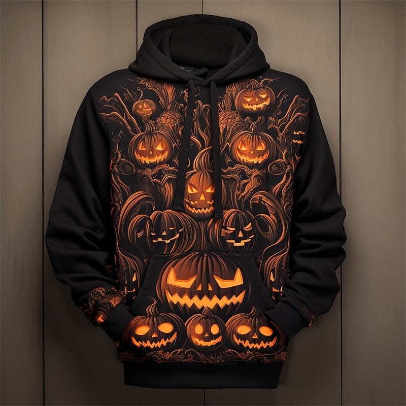 Parker | Women's Halloween Pumpkin Graphic Hoodie, Festive Autumn Hoodie | The Dress Cellar | Black