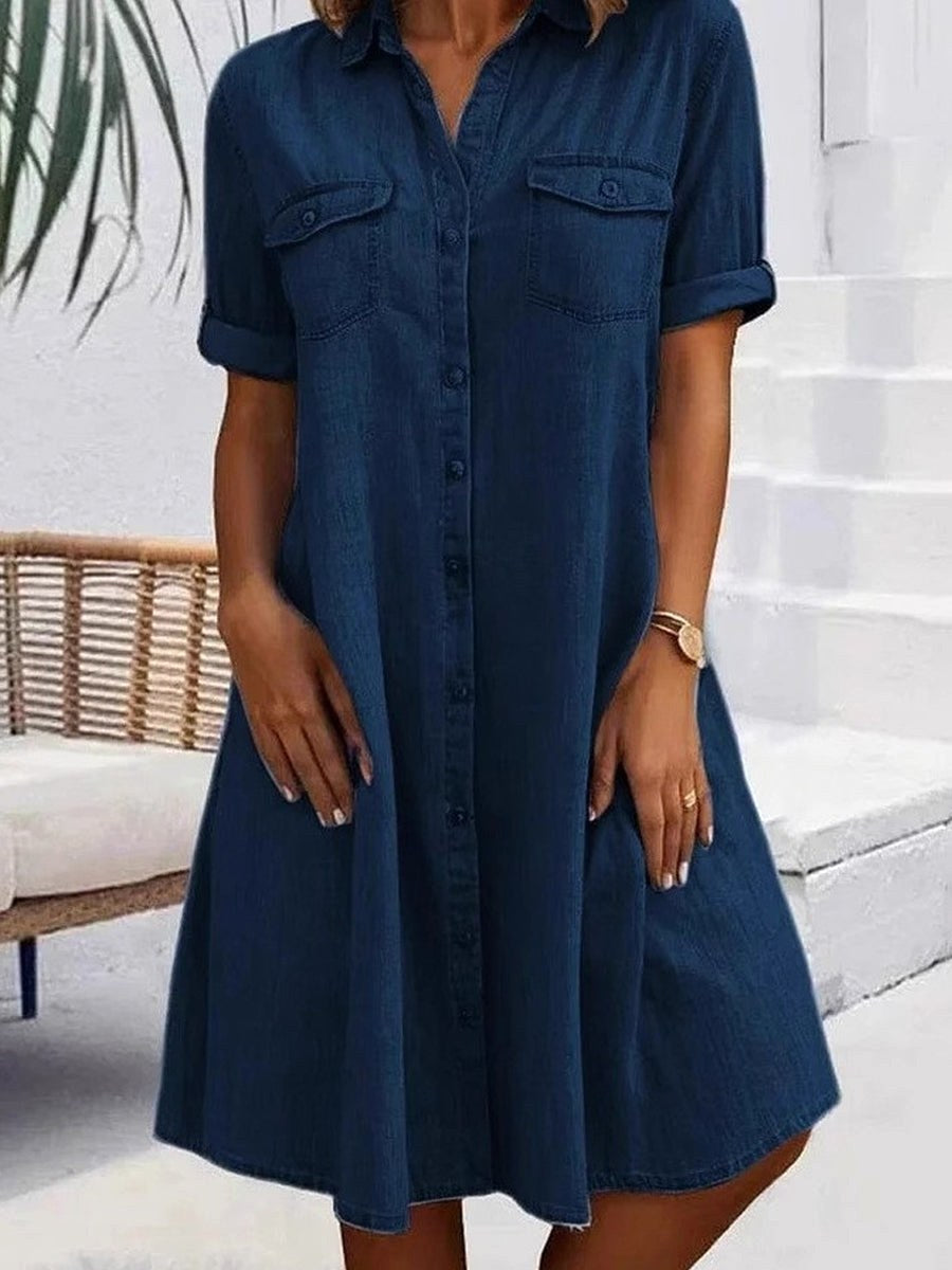 Patricia | Women's Casual Denim Midi Dress - image 3