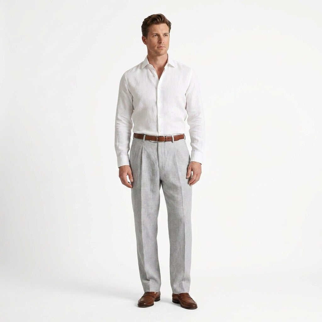 Patrick | Men's Linen-Cotton Blend Trousers with a Comfortable Fit; Breathable Summer Trousers | The Dress Cellar