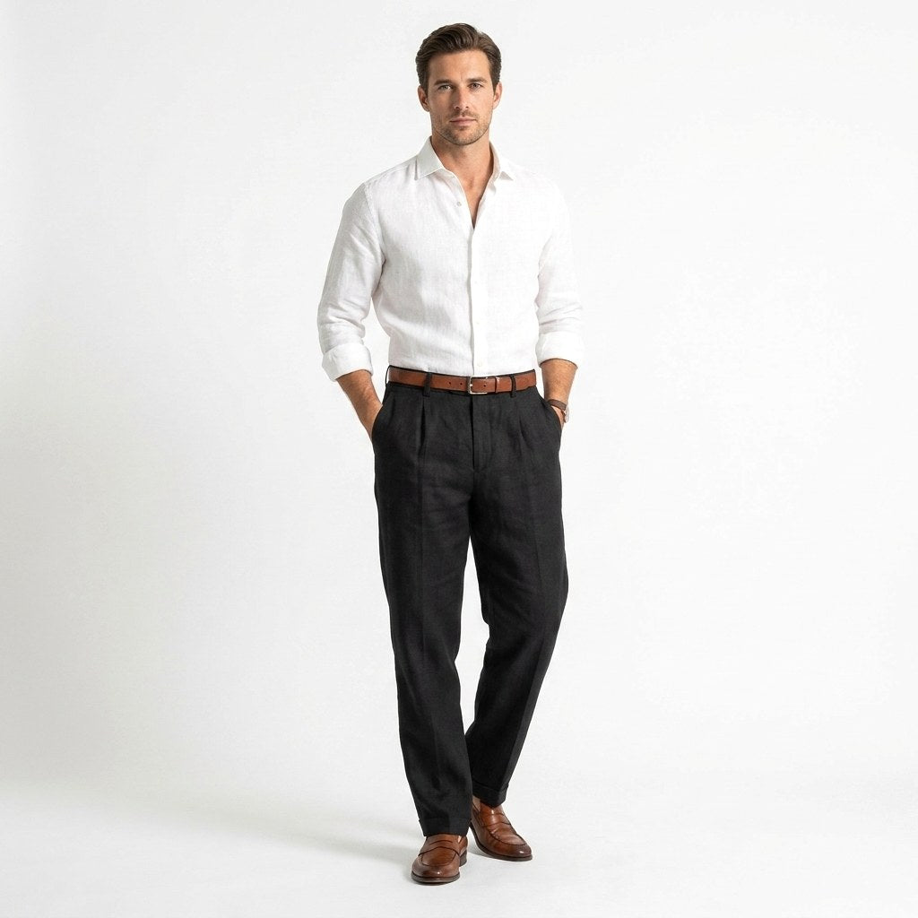 Patrick | Men's Linen-Cotton Blend Trousers with a Comfortable Fit; Breathable Summer Trousers | The Dress Cellar