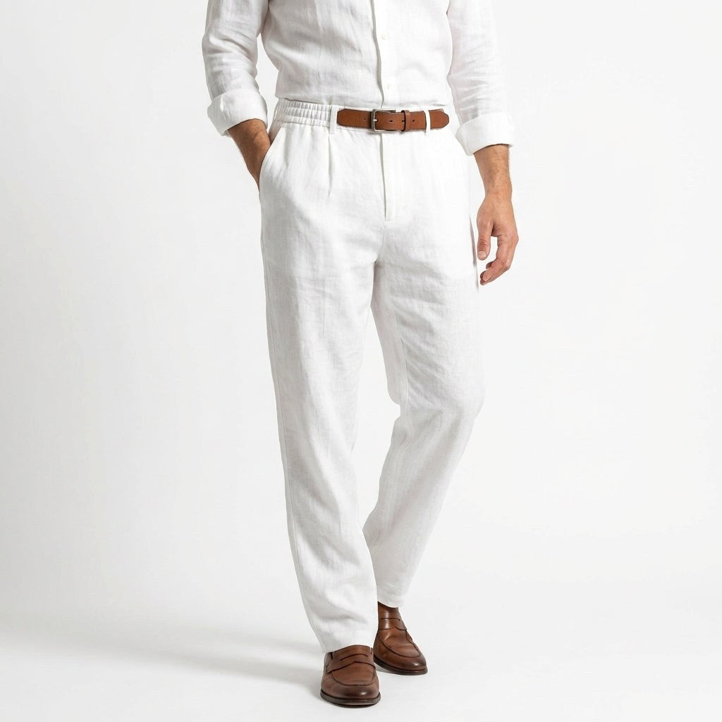Patrick | Men's Linen-Cotton Blend Trousers with a Comfortable Fit; Breathable Summer Trousers | The Dress Cellar