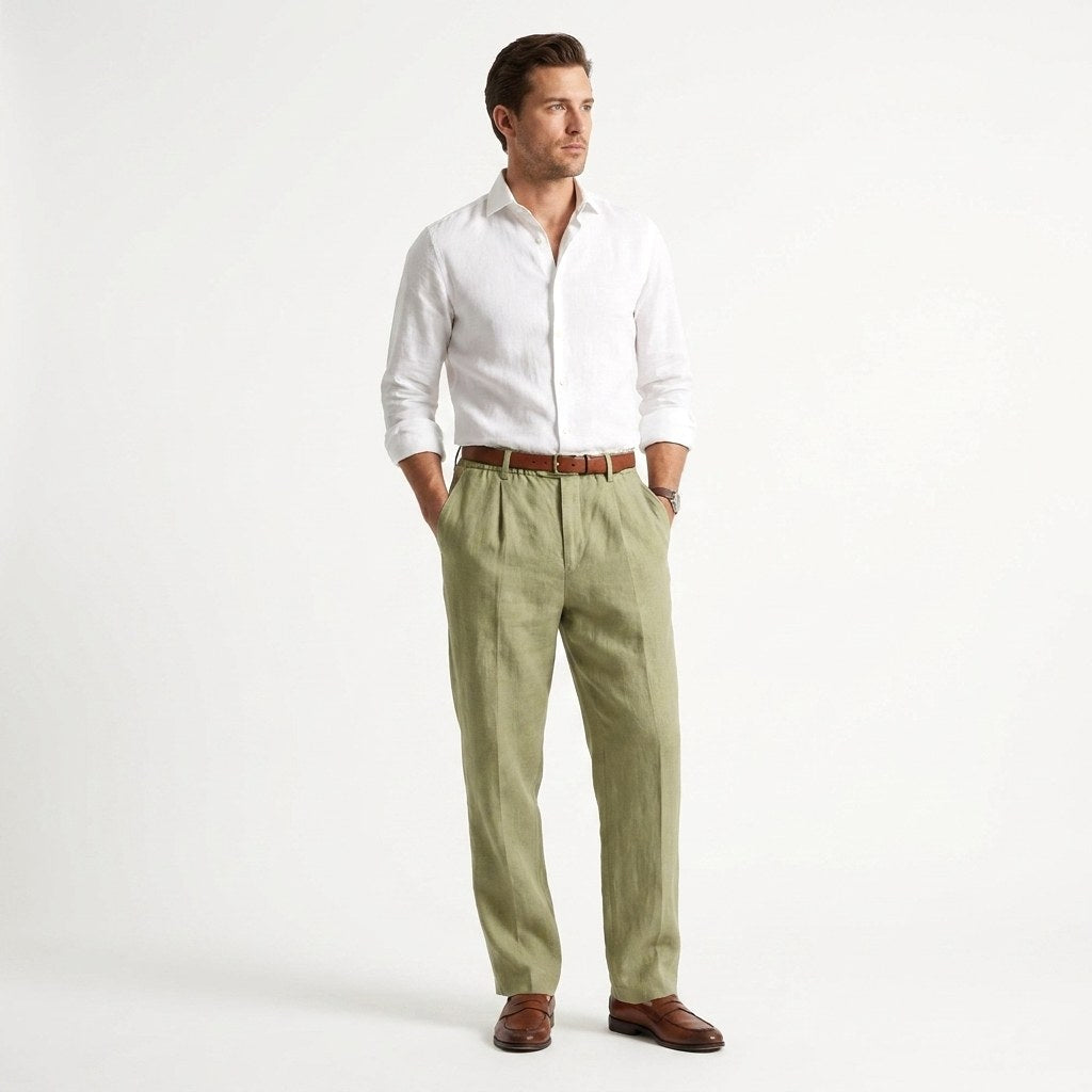 Patrick | Men's Linen-Cotton Blend Trousers with a Comfortable Fit; Breathable Summer Trousers | The Dress Cellar