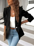 Pauline | Women's Tailored Blazer with Notched Lapel, Single-Button Workwear Blazer | The Dress Cellar | Black