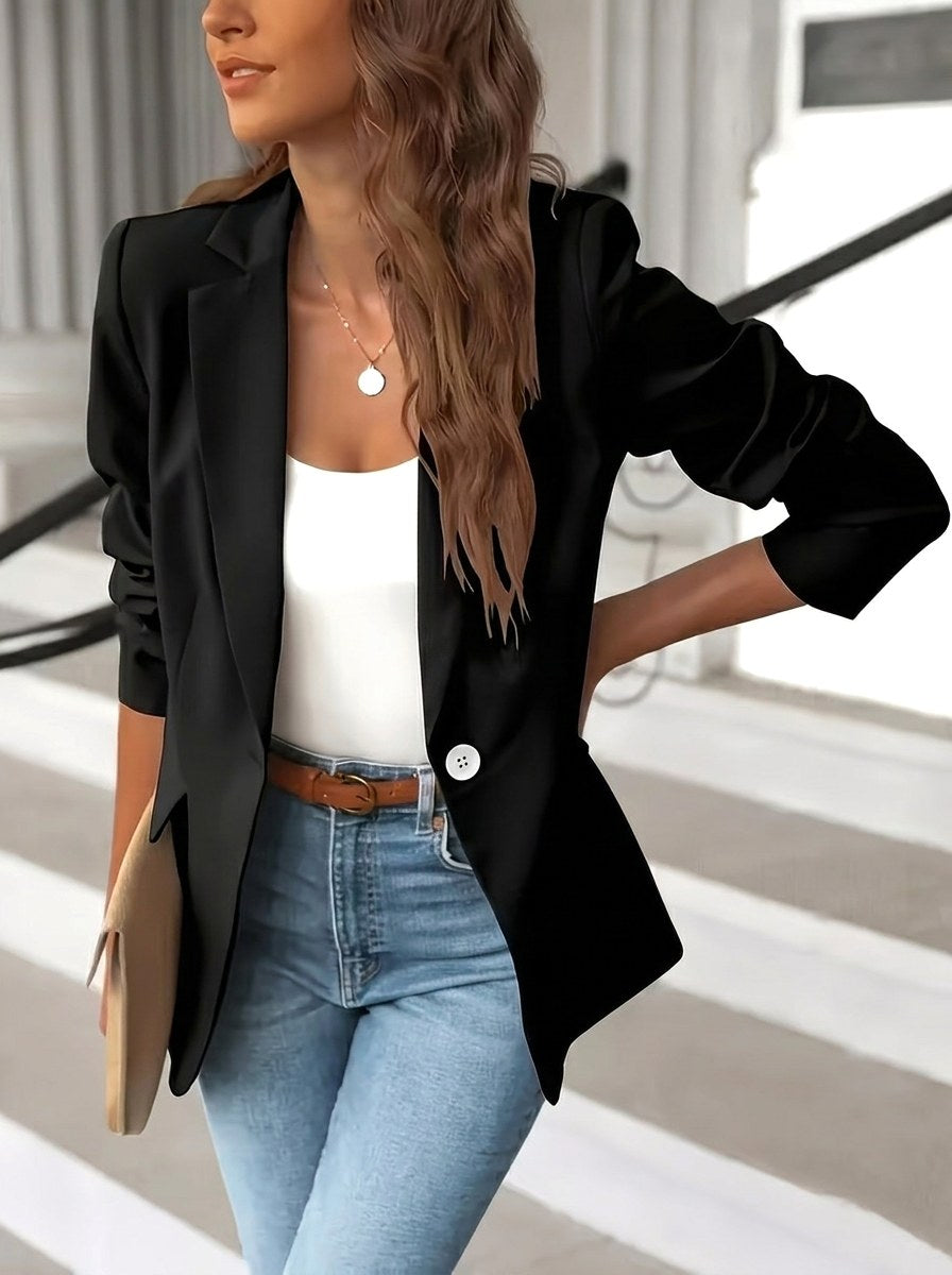 Pauline | Women's Tailored Blazer with Notched Lapel, Single-Button Workwear Blazer | The Dress Cellar | Black
