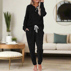 Michelle | Women's Warm Two-Piece Lounge Set, Soft Top and Pants | The Dress Cellar | Black
