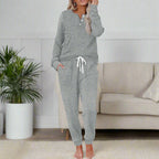 Michelle | Women's Warm Two-Piece Lounge Set, Soft Top and Pants | The Dress Cellar | Gray