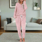 Michelle | Women's Warm Two-Piece Lounge Set, Soft Top and Pants | The Dress Cellar | Pink