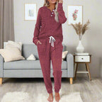 Michelle | Women's Warm Two-Piece Lounge Set, Soft Top and Pants | The Dress Cellar | Blue