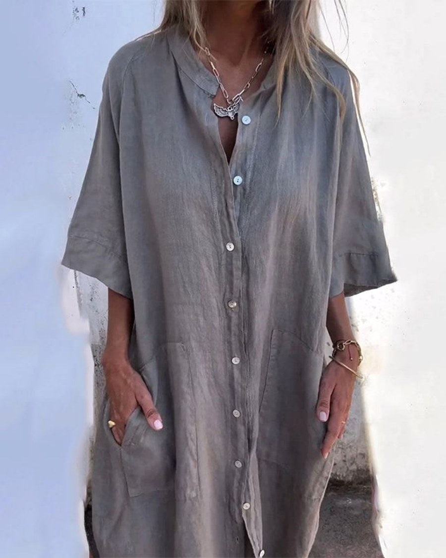 Penelope | Women's Boho Shirt Dress - Grey