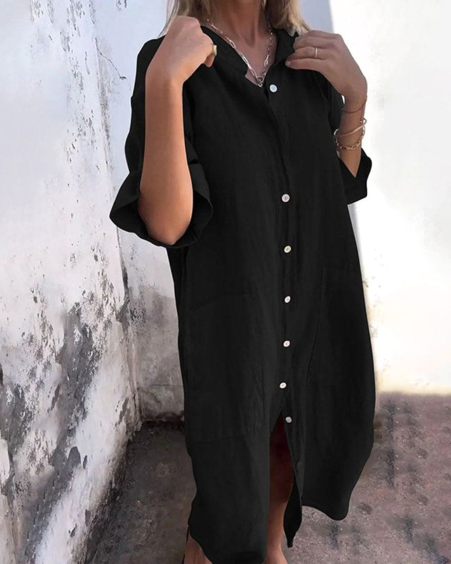 Penelope | Women's Boho Shirt Dress - Black