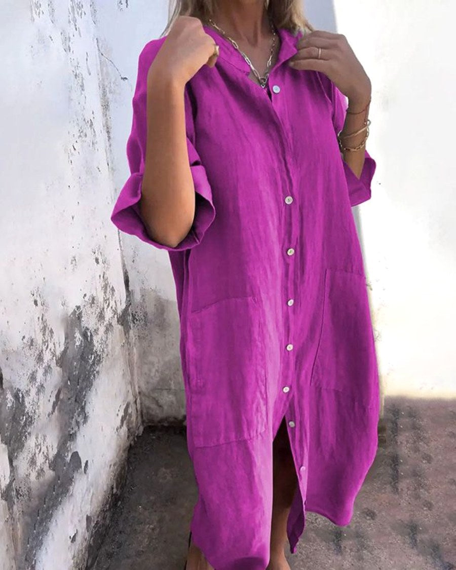 Penelope | Women's Boho Shirt Dress - Purple