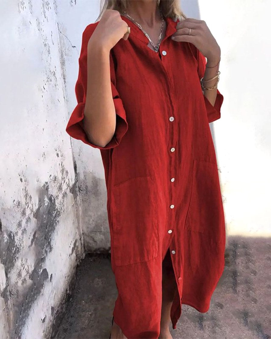 Penelope | Women's Boho Shirt Dress - Red