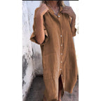 Penelope | Women's Boho Shirt Dress - Khaki