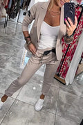 Jenna | Women's Long-Sleeve Button Detail Two-Piece Set, Relaxed Fit Lounge Set | The Dress Cellar