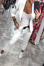 Jenna | Women's Long-Sleeve Button Detail Two-Piece Set, Relaxed Fit Lounge Set | The Dress Cellar