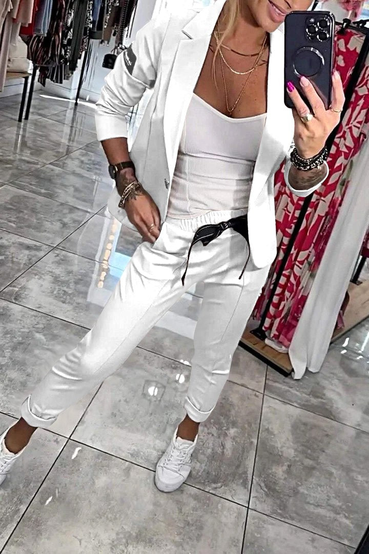 Jenna | Women's Long-Sleeve Button Detail Two-Piece Set, Relaxed Fit Lounge Set | The Dress Cellar