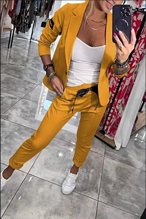 Jenna | Women's Long-Sleeve Button Detail Two-Piece Set, Relaxed Fit Lounge Set | The Dress Cellar
