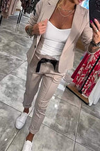 Jenna | Women's Long-Sleeve Button Detail Two-Piece Set, Relaxed Fit Lounge Set | The Dress Cellar